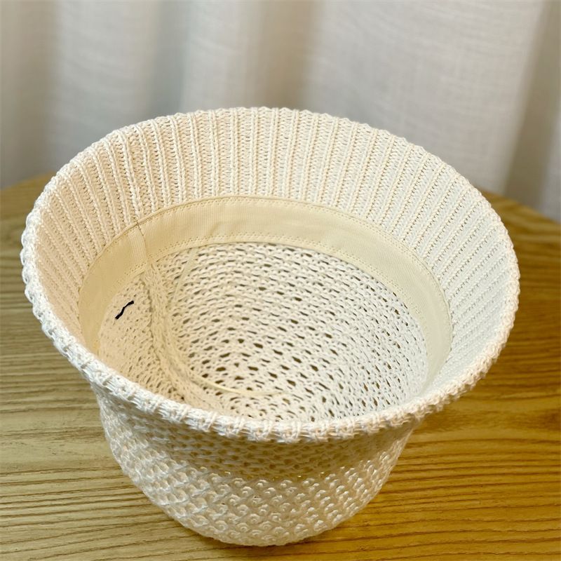 2024 Spring/summer New Korean Version of Niche Knitted Fisherman Hat Women's Hollowed Out Basin Hat Plain and Versatile Bucket Hat_voghion.com
