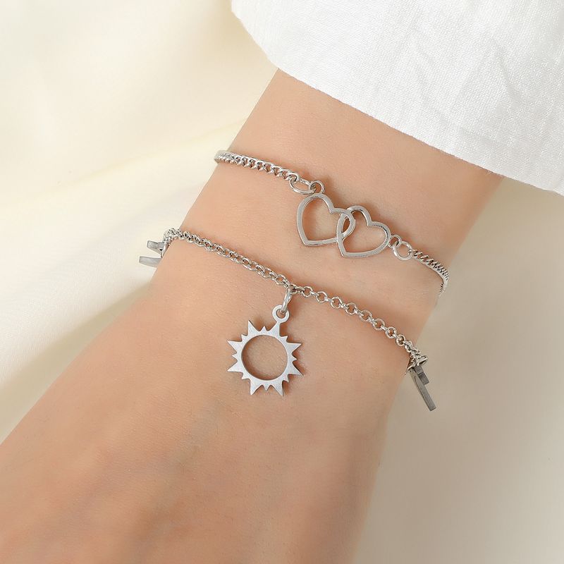 Eenvoudige retro legering schijf hanger ketting dames 3-laags armband sieraden_voghion.com