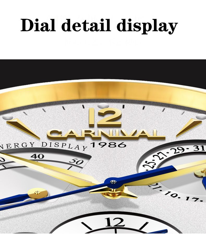 CARNIVAL Second Time Zone Kinetic Energy Display Watch Men Sapphire Automatic Mechanical Watches Man Watch Leather Waterproof_voghion.com