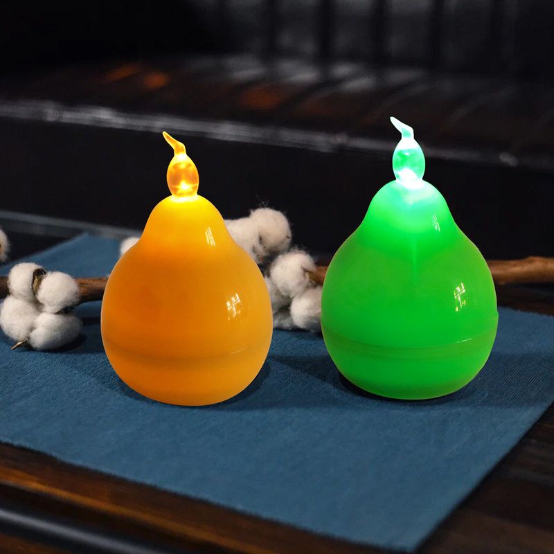 Bougie LED sans flamme – Forme réaliste de poire et de pomme, à piles, décoration de fête d'Halloween et de Noël, centre de table pour la maison_voghion.com