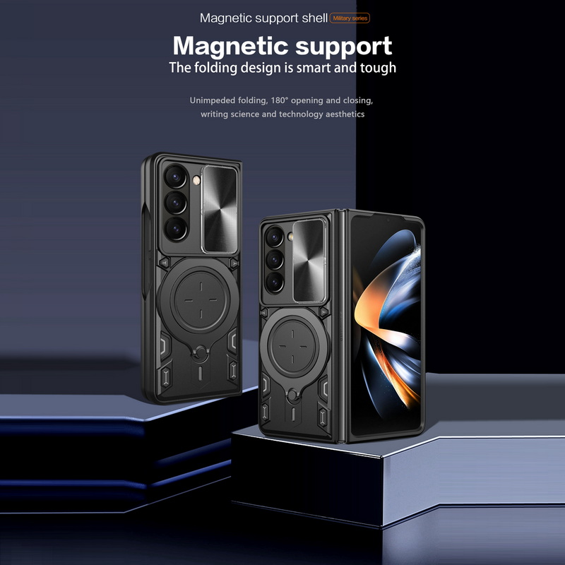 Schiebefenster-Kameraobjektivschutz, magnetischer Ring-Ständer-Schutzhülle für Samsung Galaxy Z Flip5 Fold5 5G, rote Hartpanzerung, stoßfest_voghion.com