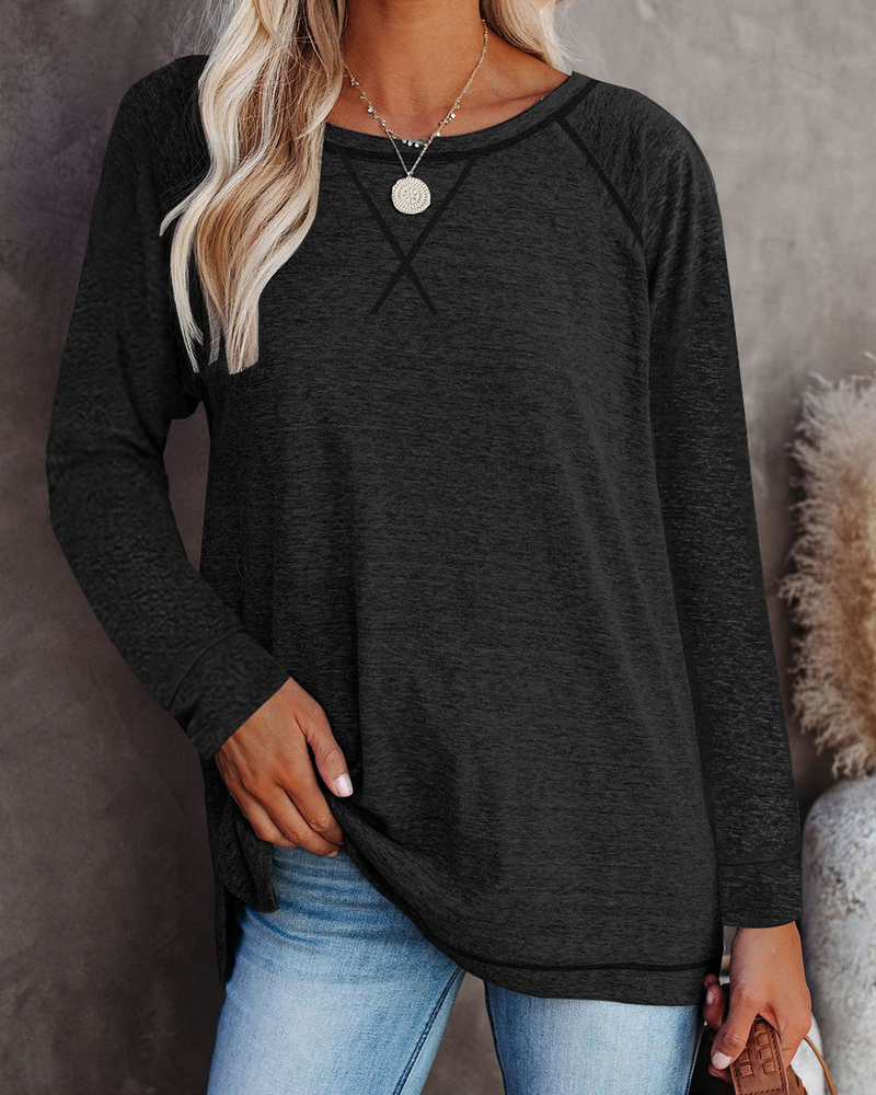 2025 Autumn/Winter New Colored Cross Fit Long Sleeve Casual T-shirt Split Women's Top_voghion.com