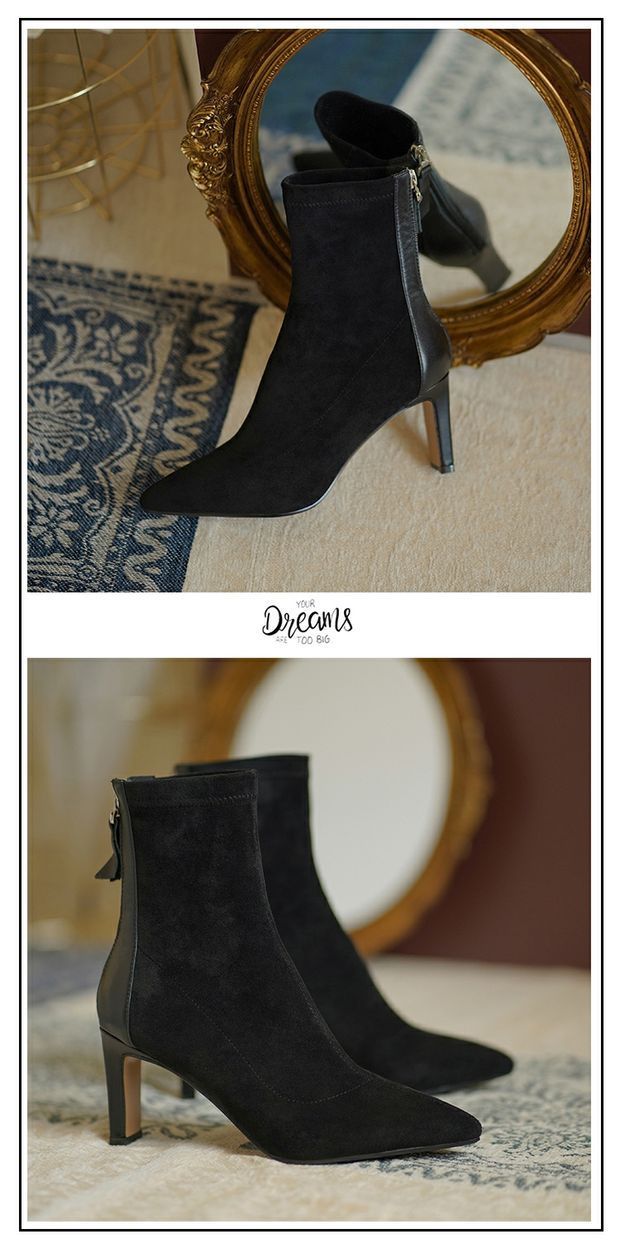 Kurze stiefel frauen neue winter mode schlanke stiefel lässig spitz high heel Martin stiefel_voghion.com