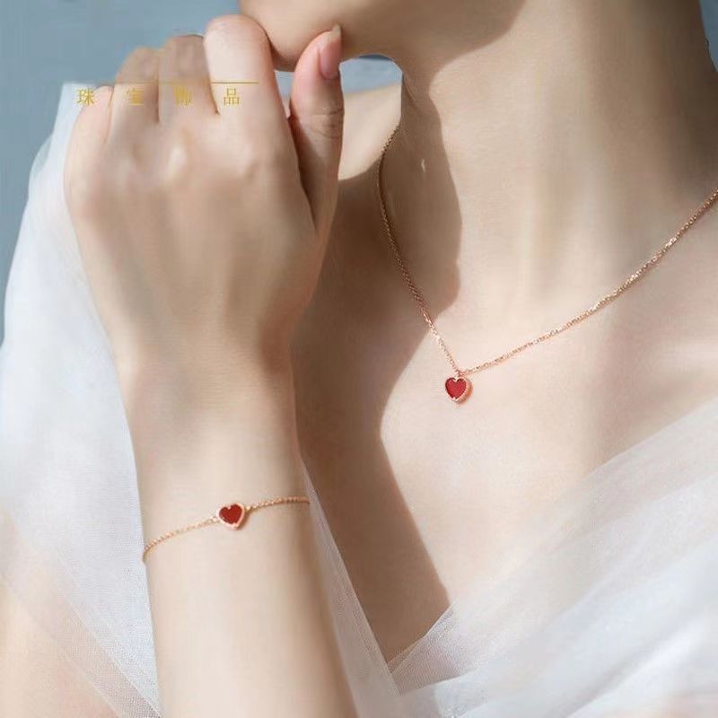 Collana con piccolo cuore rosso in argento da donna, con catenina in agata di lusso, placcata in oro rosa, regalo di compleanno per la fidanzata_voghion.com