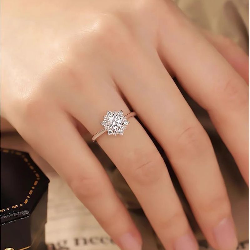 Simulated Snowflake Moissanite Diamond For Women Unique Design Fashion Gift Wedding Ring Adjustable_voghion.com