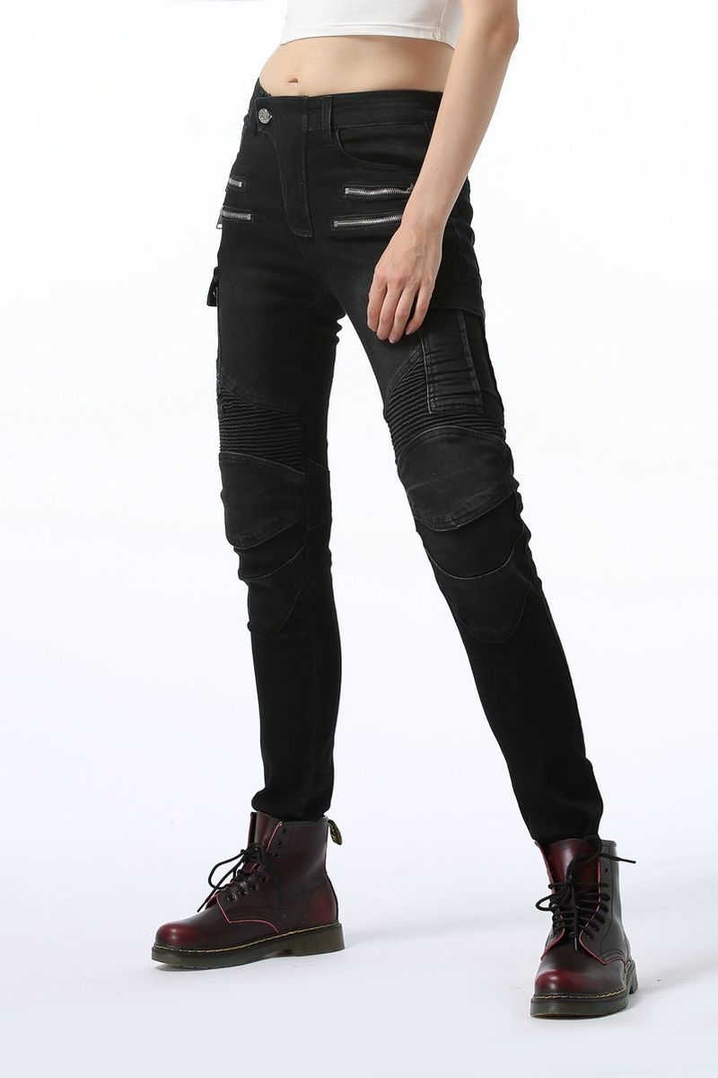 Jeans elasticizzati da motociclista da donna - Pantaloni da motociclista per tutte le stagioni con protezione per le ginocchia, denim ad alta elasticità per la guida fuoristrada e in città (nero/blu/verde)_voghion.com