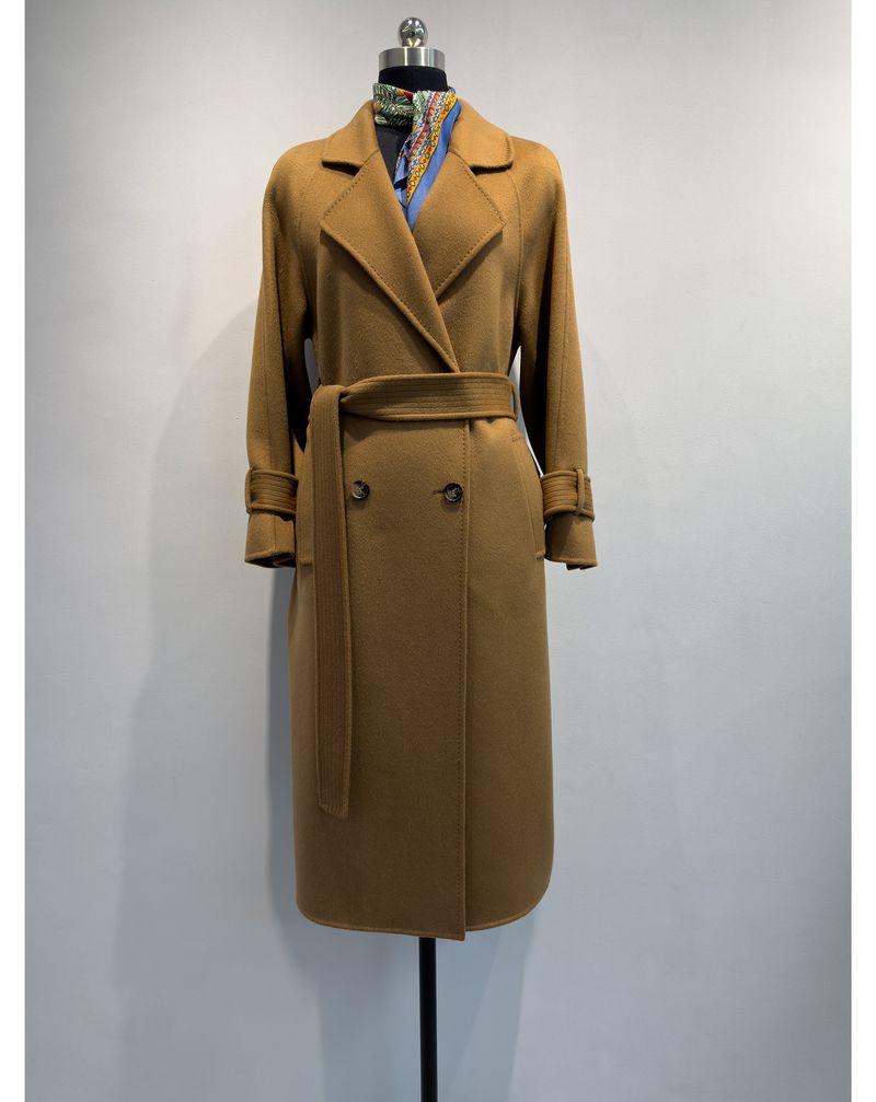 Trench double-face di lusso in misto cashmere e seta per donna – Elegante design con spalle scese, cappotto lungo aderente con drappeggio lusinghiero_voghion.com