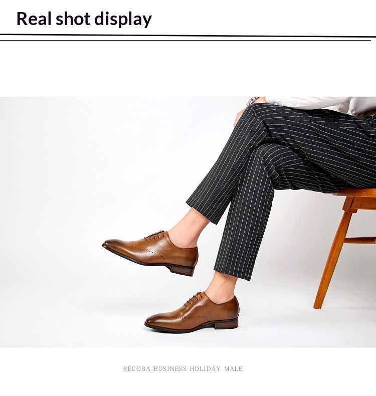 Chaussures de ville Oxford en cuir pour homme WalkPrime, collection printemps 2024, style brogue sculpté, style derby, élégantes et raffinées, fabriquées à la main et polies._voghion.com