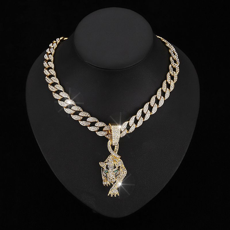 New Niche Personalit Leopard Pendant Full Of Diamonds, Fashionable Street Hip-hop Watch Buckle, Cuban Necklace_voghion.com