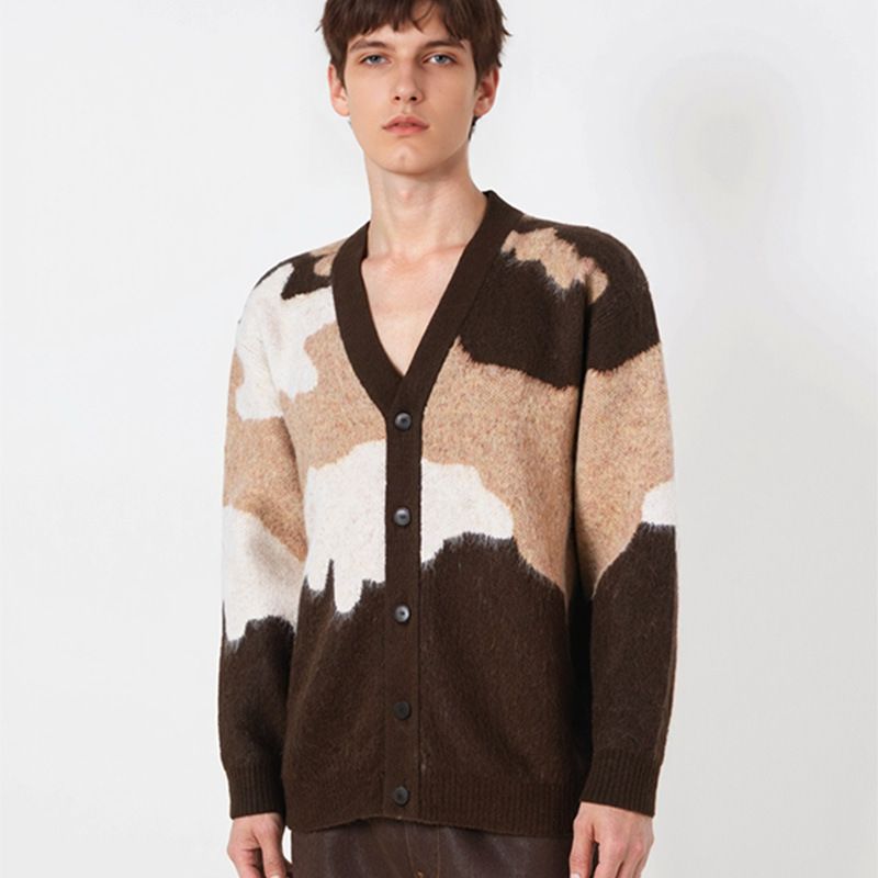 Cardigan da uomo con scollo a V - Pullover casual in morbida maglia con orlo a coste, vestibilità comoda e ampia per l'inverno (cachi, grigio)_voghion.com