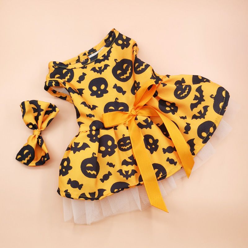 Halloween Kürbis Haustier Tüllrock Hundekleid Teddy Tüllrock Welpenkleidung Katzenprinzessinrock_voghion.com