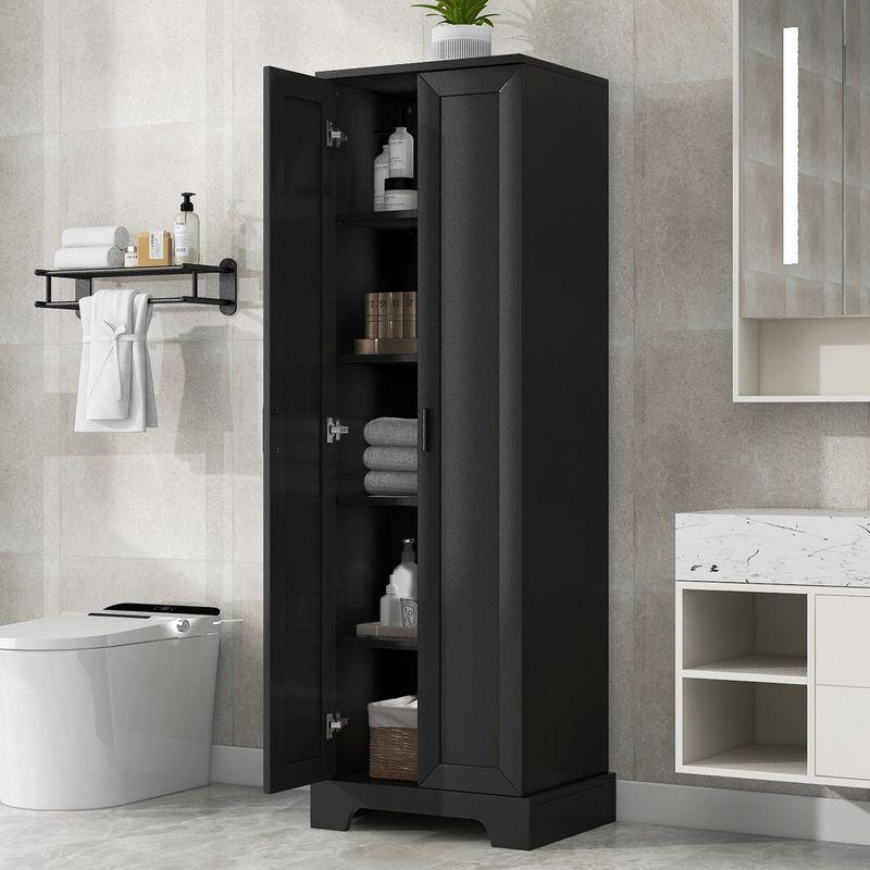Storage Cabinet With Two Doors For Bathroom, Office, Adjustable Shelf, MDF Board_voghion.com