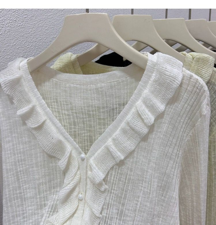 Lotus leaf edge ice silk sunscreen cardigan thin design for women's summer high-end feeling, shawl with suspender skirt,_voghion.com