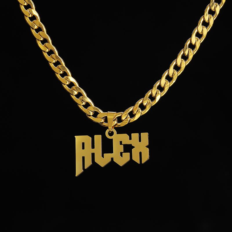 Nuovi arrivi 2025 Collana con nome personalizzato, ciondolo color oro, in acciaio inossidabile personalizzato, catena spessa da 5 mm, gioielli per regali da uomo_voghion.com