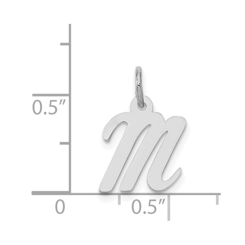 14k White Gold Small Script Letter M Initial Charm_voghion.com