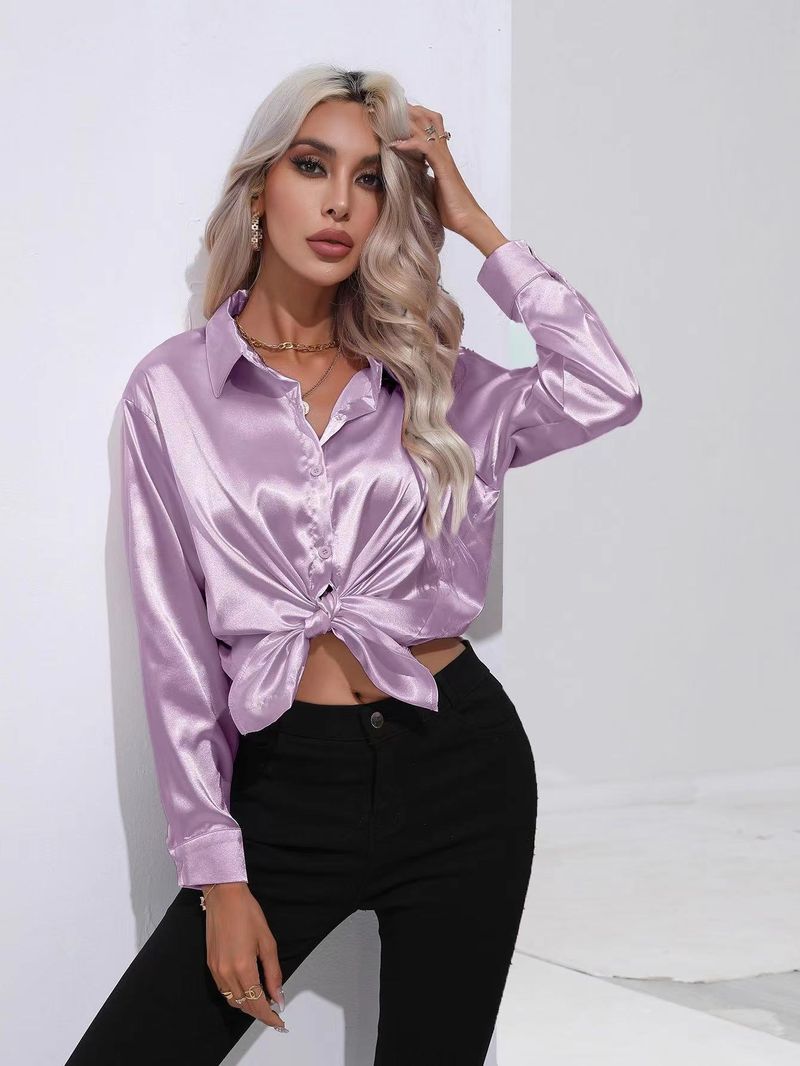 Camicia da donna a maniche lunghe in raso di seta imitazione abbigliamento primaverile ed estivo da donna_voghion.com