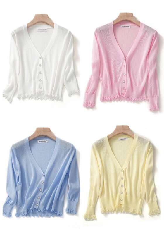 Yangmei Store 2025 New Cardigan Ice Silk Knitted Air Conditioning Women's Summer Short Style Outer Sunscreen Coat Shawl_voghion.com