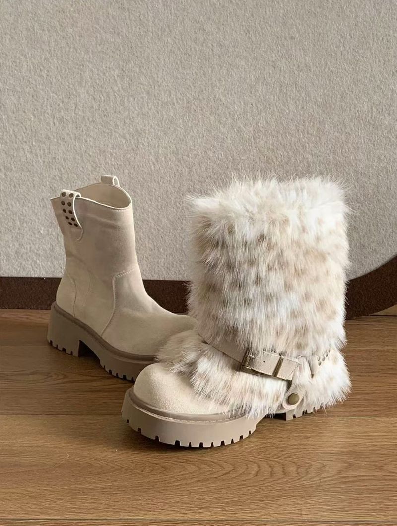 Damen-Schneestiefel, wasserdicht, pelzig, für Damen, Winter 2025, neuer Stil, Fleece-gefüttert, verdickte Island-Kurzstiefel, dicke Sohle, große Zehenpartie_voghion.com