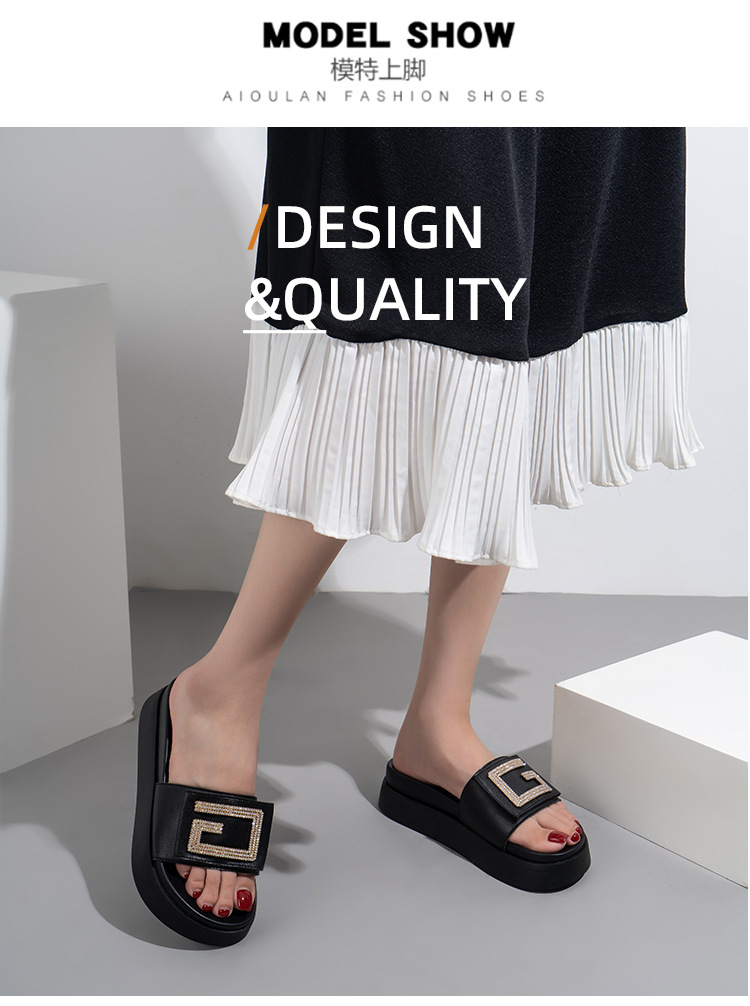 Γυναικεία σανδάλια και παντόφλες με δερμάτινο χοντρό πάτο φορώντας στρας μικρού μεγέθους με επίπεδο πάτο παντεσπάνι προσωπικότητας casual παπούτσια_voghion.com