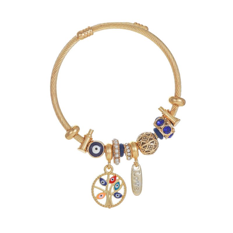 Bracciale aperto in acciaio inossidabile con occhio malvagio, per donna, fai da te, con personalità, per la famiglia e l'albero della vita_voghion.com