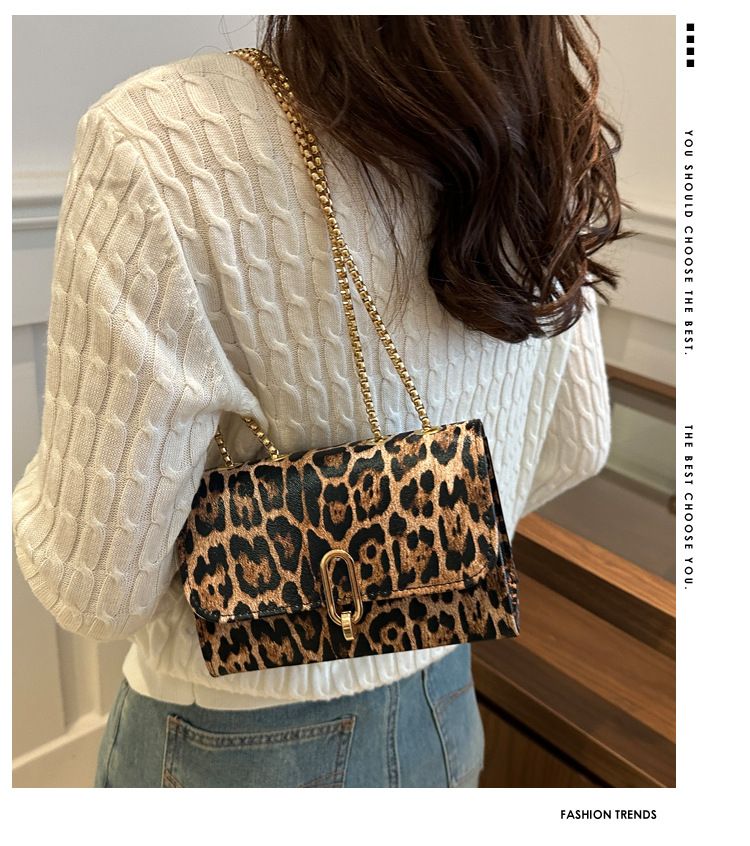 Retro Casual Handbag Leopard Print Chain Diagonal Span Small Square Bag_voghion.com