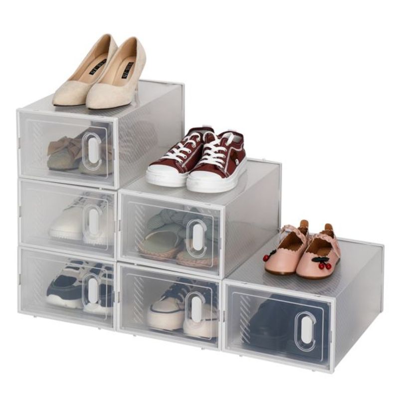 Scatole trasparenti in plastica bianche impilabili da 6 scarpe_voghion.com