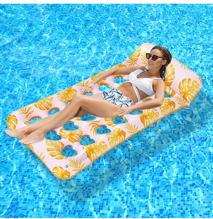 Poltrona gonfiabile a forma di foglia con cuscino cervicale e fori traspiranti - Letto galleggiante singolo per adulti (in PVC stampato ad asciugatura rapida per piscina/spiaggia)_voghion.com