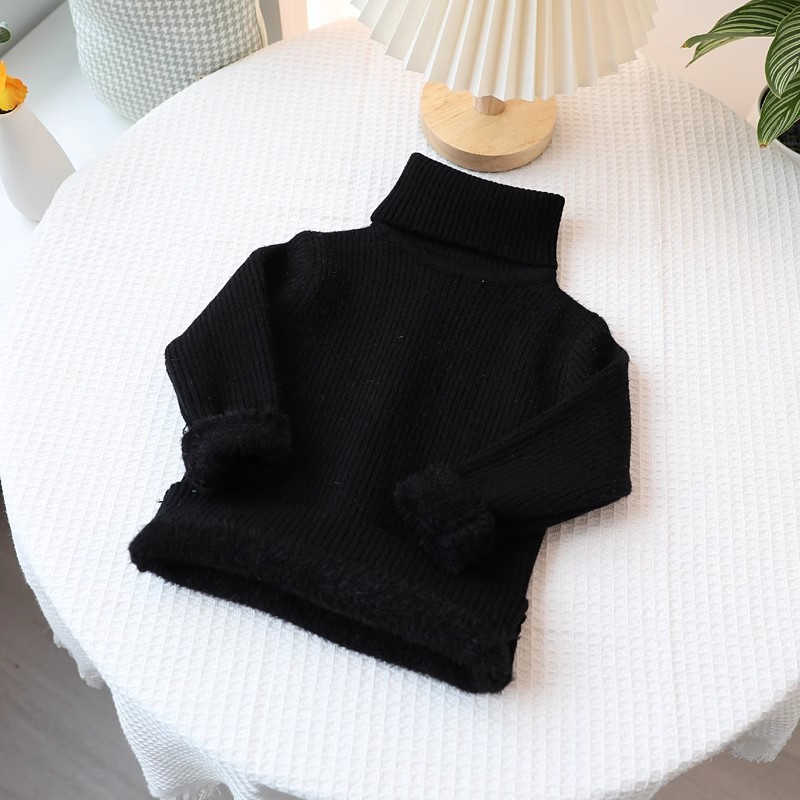 Pull pour enfant Mother & Kids, base en polaire intégrée, pull à col roulé de couleur unie, taille moyenne, pour garçons et filles_voghion.com