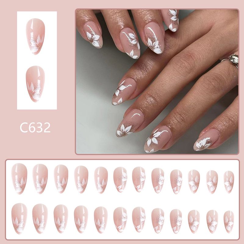 Κοντή πανοπλία λαμπερού αμυγδάλου Ευρώπη και Ηνωμένες Πολιτείες διασυνοριακό εξωτερικό εμπόριο φθινόπωρο και χειμώνα λευκό λουλούδι γκλίτερ αποσπώμενο νυχιών τέχνη 24 _voghion.com