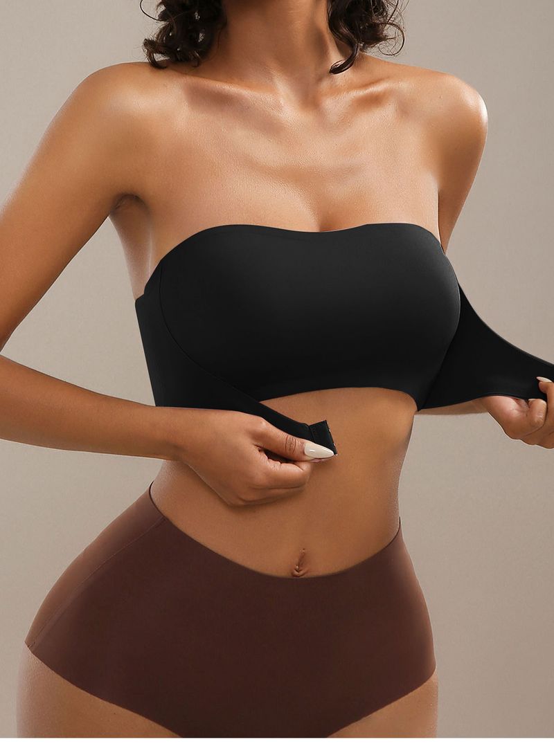 Reggiseno bustier senza spalline con chiusura frontale, push-up senza cuciture, con leggera imbottitura, senza ferretto, comfort, tessuto in nylon liscio e traspirante_voghion.com