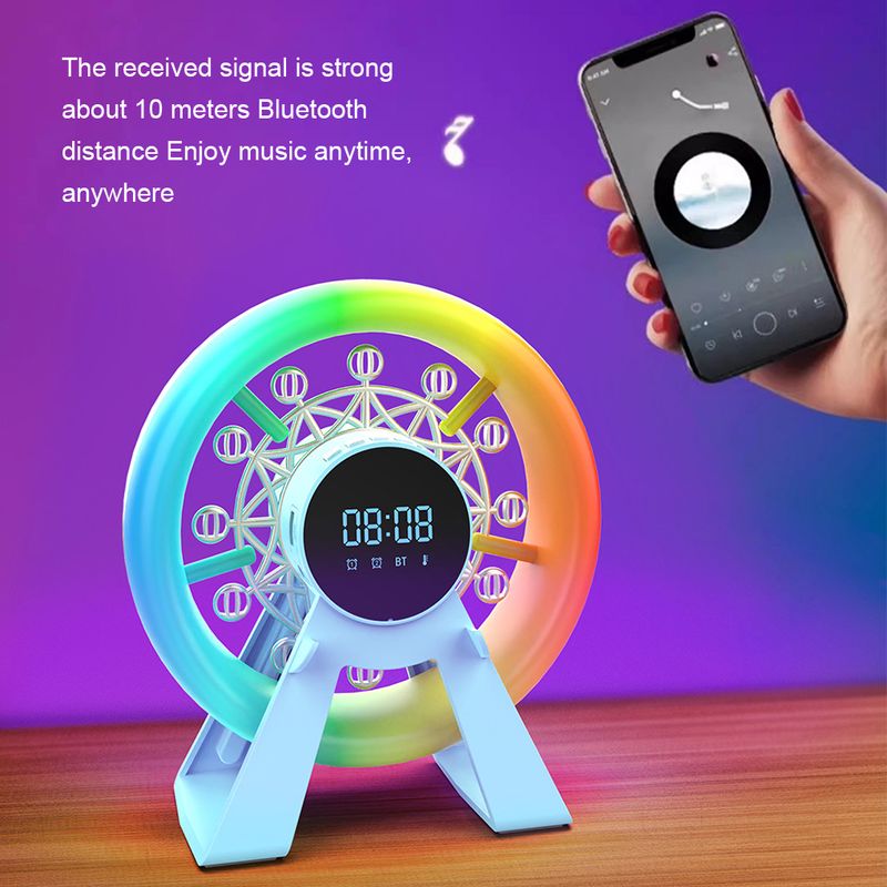 Portable Ferris Wheel Bluetooth Speaker RGB Colorful Light Wireless Soundar Handfree Call Mp3 Music Player With Alarm_voghion.com