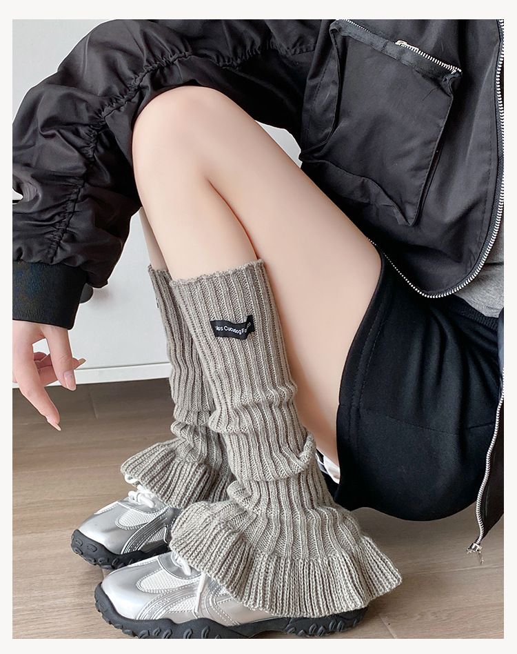 Scaldamuscoli Bootshang Calzini in cotone stile balletto per donna Calzini in pile autunnali e invernali Etichetta in tessuto lavorato a maglia Colore unito Miu Hot Girl lavorato a maglia_voghion.com