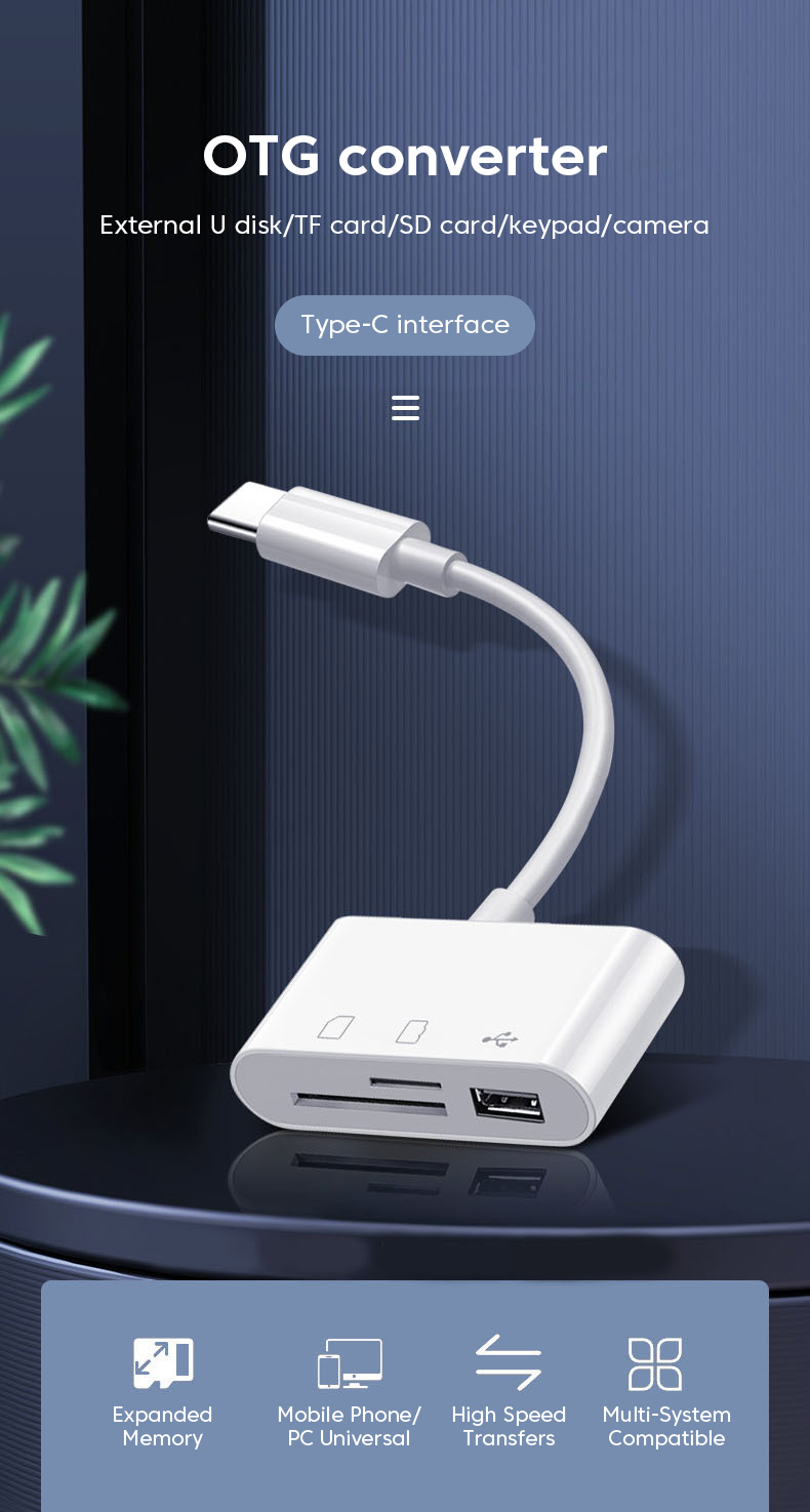 Adapter Type-C Micro TF CF SD-minnekortleser Skriver Compact Flash USB-C-adapter for bok Samsung Huawei Xi_voghion.com