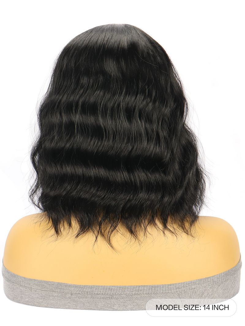 Synthetic Hair Wigs Women's Wigs V PART Black Middle Parted Short Curly Hair Water Ripples Synthetic Head Wigs_voghion.com