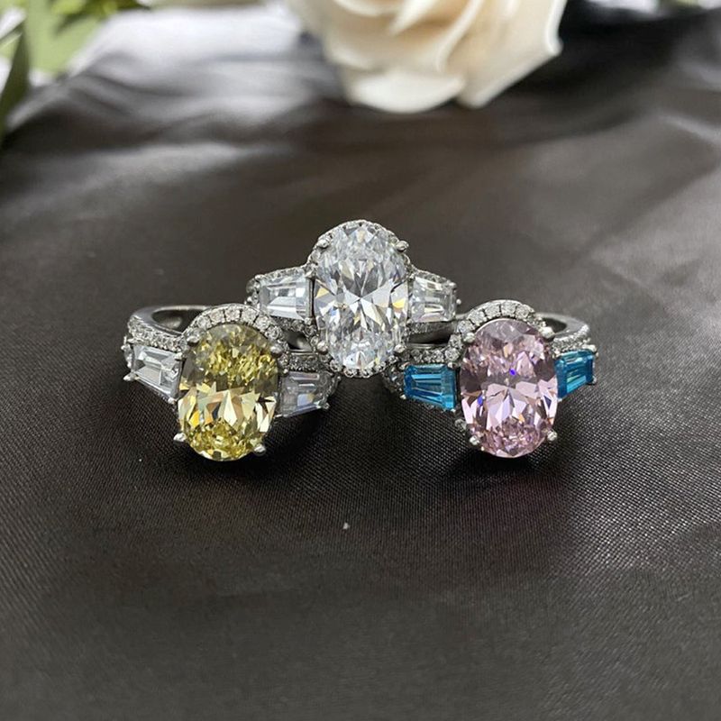 Cao Shi Neue Platin-Beschichtung Mode Damen Licht Luxus Nischen Stil Bunte Edelstein Ei-förmigen Zirkon Ring Für Frauen_voghion.com