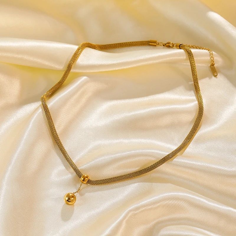 Eilieck 316l Stainless Steel Gold Color Hollow Ball Beaded Pendant Necklace for Women Non-fading Necklace Jewelry Girls Gifts Party_voghion.com