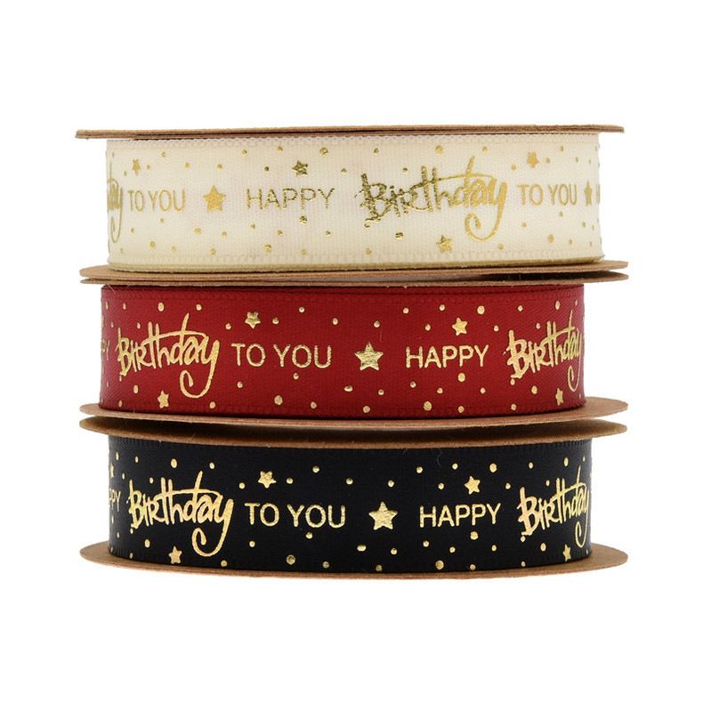 Happy Birthday Ribbon Roll Bronzing Printed Cake Box Packaging Ribbon for Gift Wrapping Crafts, 15 mm X 10 Yards/20 Yards_voghion.com