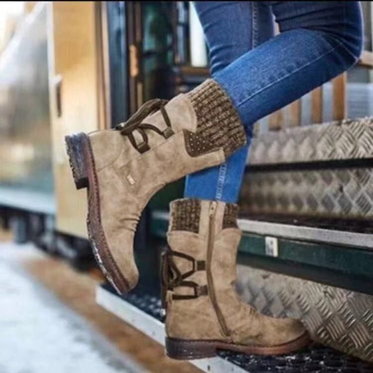 medium and low-cut  large size Martin boots for women in  new style square heel back strap  woolen women's boots_voghion.com