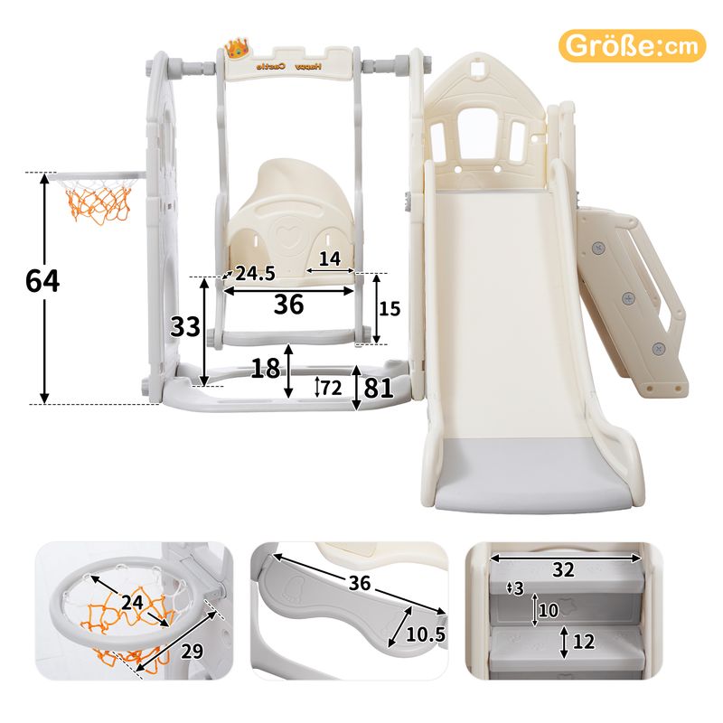 Ensemble de toboggan 5 en 1 pour enfants avec balançoire, escalade, rangement et cadre de basket-ball, toboggan intérieur et balançoire combinés pour enfants_voghion.com