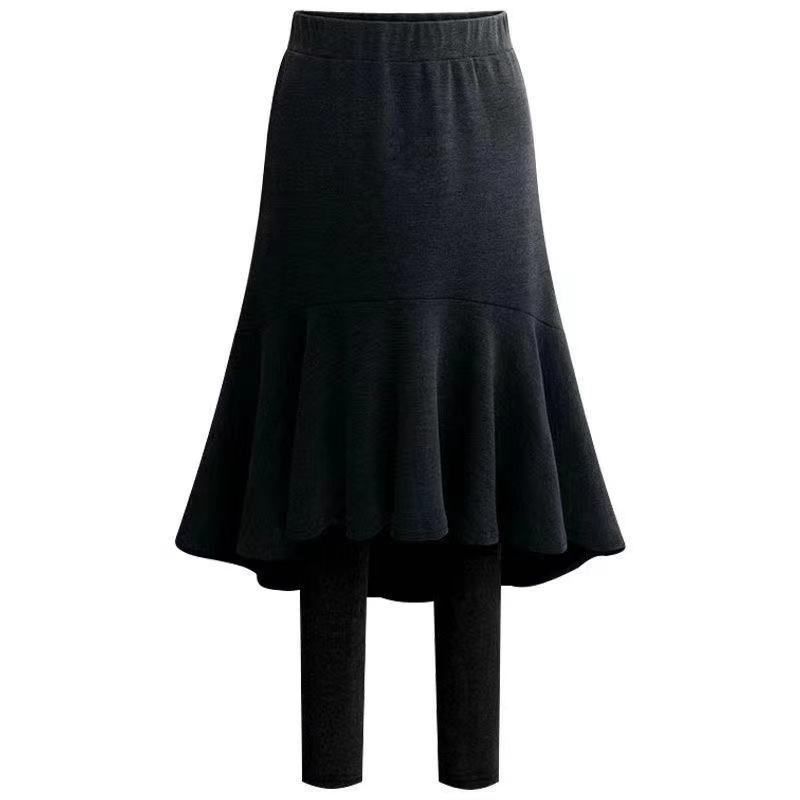 Vêtements pour femmes automne et hiver jupe queue de poisson leggings deux pièces jupe velours épaissi pantalon une pièce collants chauds_voghion.com