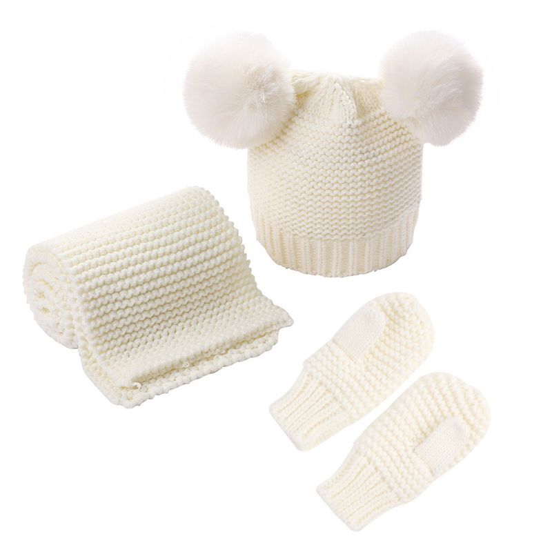 Vêtements pour bébé en laine monochrome, ensemble chaud pour enfants, chapeau, écharpe et gants, trois pièces_voghion.com