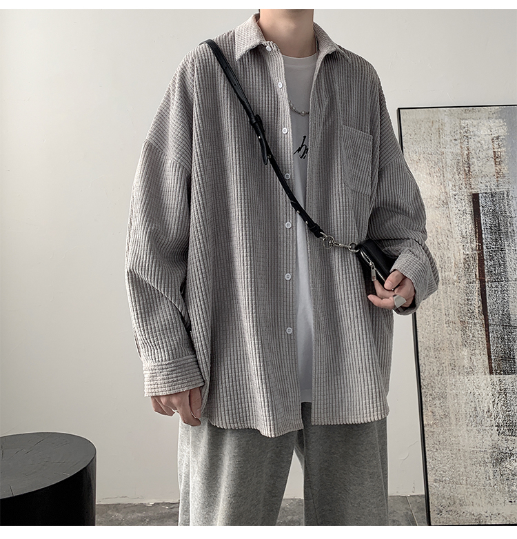 Corduroy overhemd heren lange mouw Ins Design Sense overhemd Plankton knappe losse lente- en herfstjas_voghion.com