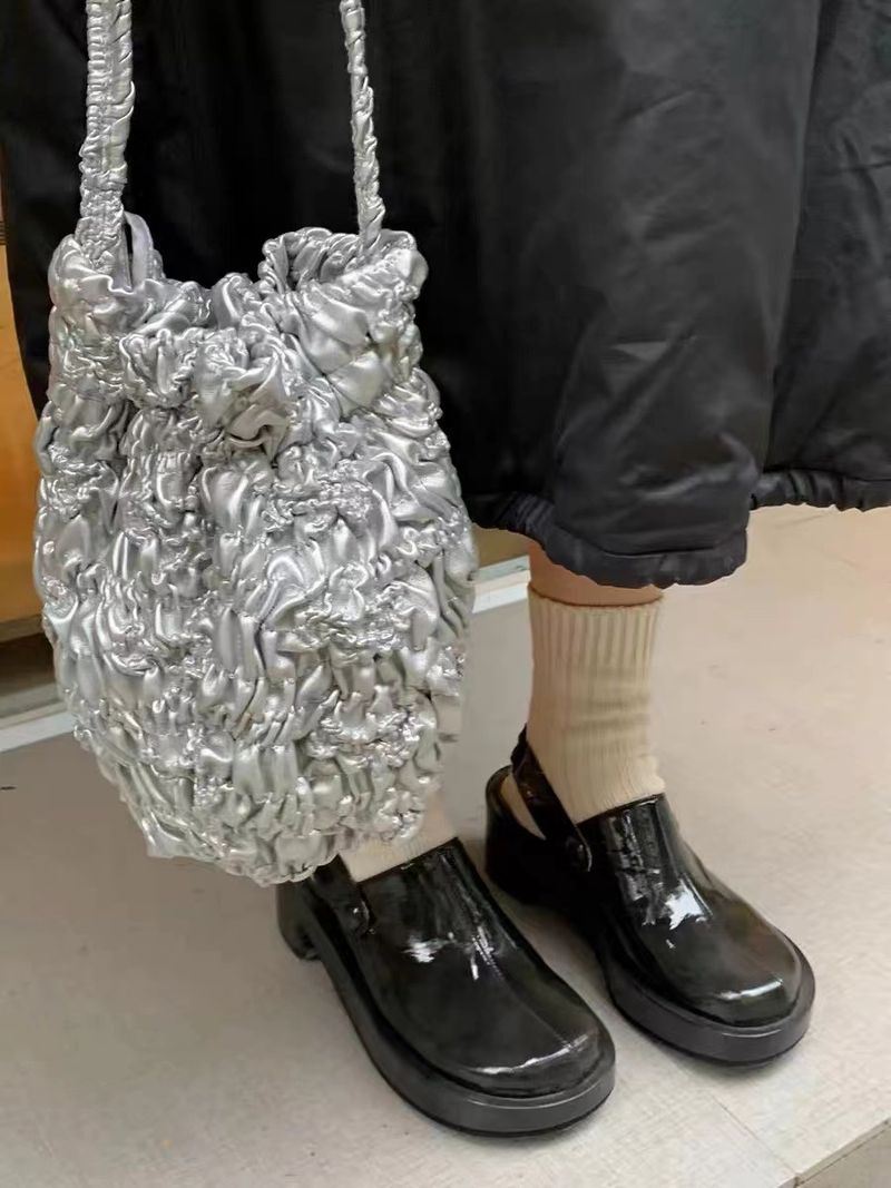 Borsa a tracolla con secchiello plissettato, borsa in rete Reddit Live, borsa da donna alla moda_voghion.com