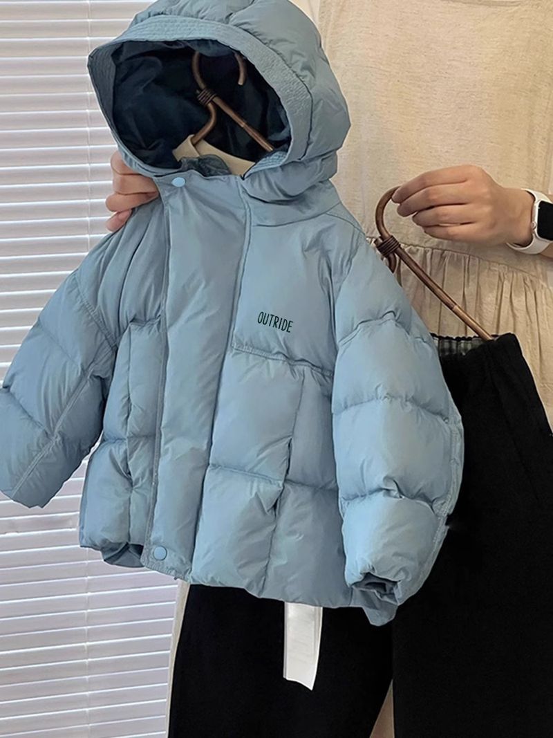 Winter-Pufferjacke für Kinder – Verdickter, mit Polyester gefüllter Kapuzenmantel, trendiges Design mit hohem Kragen (110–160 cm, Blau/Schwarz)_voghion.com