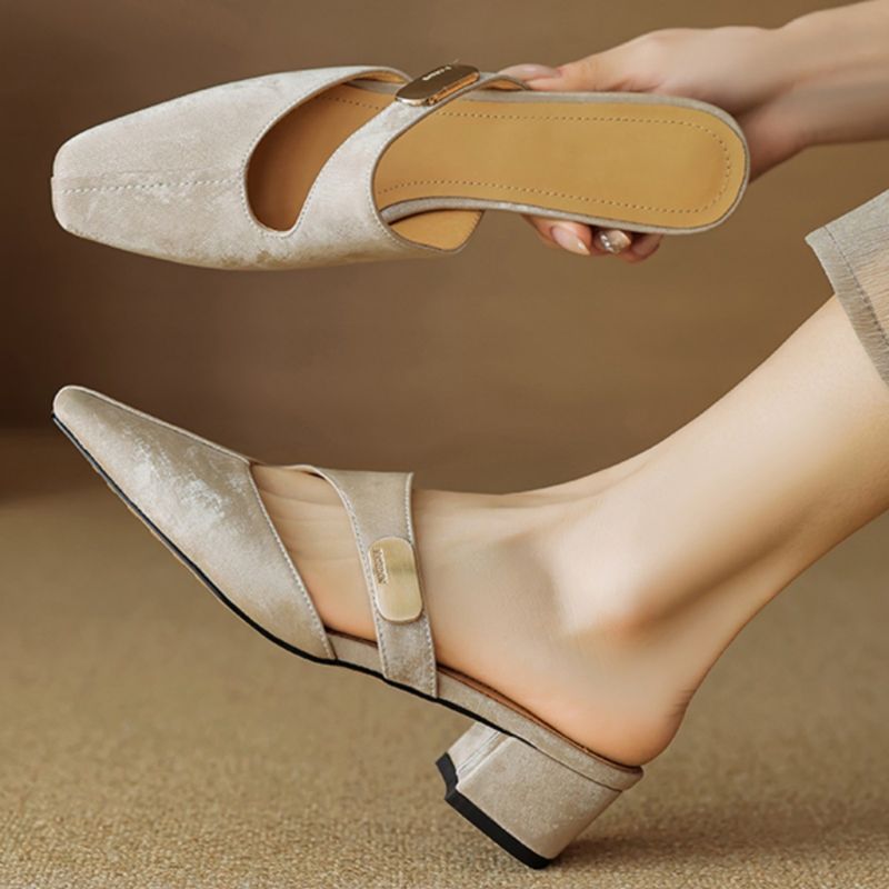 Französischer Stil Mid-Block Heel Closed-Toe für Frauen 2025 Neue Casual Outdoor Sommer Lazy Mules Sandalen_voghion.com