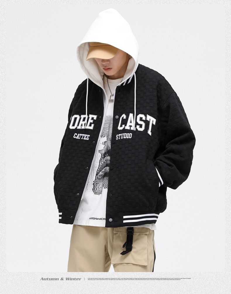 Chaqueta holgada informal con dos capuchas bordadas para uniforme de béisbol de hombre_voghion.com