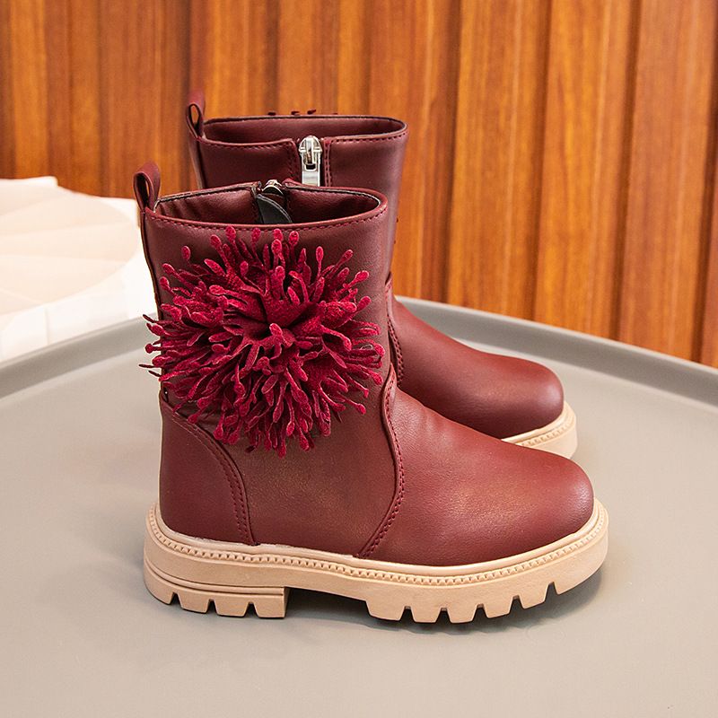 Mädchenschuhe, Lederkinderblume, 2024 Herbst und Winter neue Single Princess-Mittelsohlenstiefel, Martin-Stiefel_voghion.com