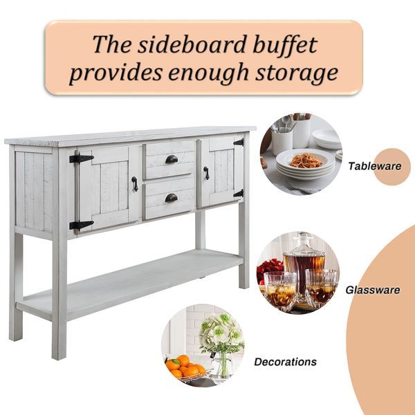 48'' Solid Wood Sideboard Console Table With 2 Drawers And Cabinets And Bottom Shelf, Retro Style Storage Dining Buffet Server Cabinet For Living Ro_voghion.com