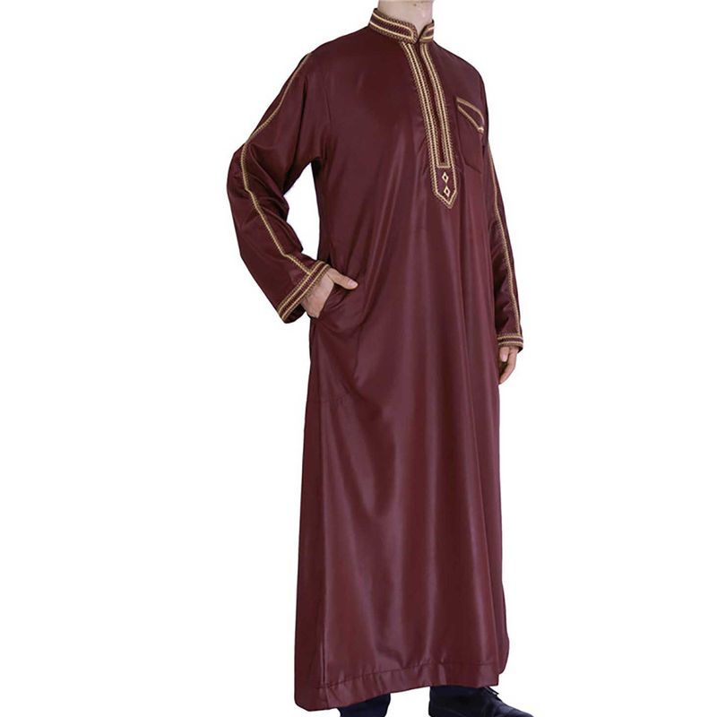Men's Clothing Men's Muslim Robe Stand Collar Printed Ethnic Style Loose And Comfortable Jumpsuit_voghion.com
