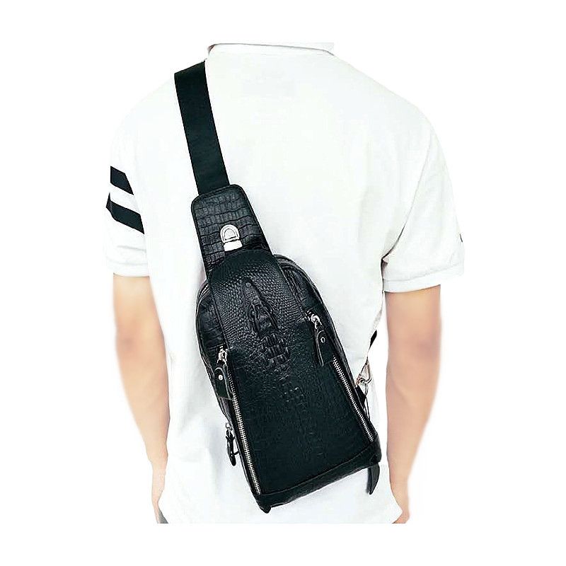 Neue Krokodilmuster Crossbody Top Layer Rindsleder Herren Schulter Mode Taille Student Casual Bag_voghion.com